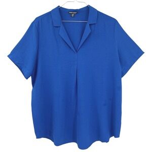 Hilary Radley Women's V-Neck Short Sleeve Blouse Blue‎ Size XL